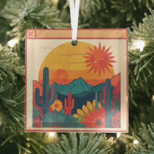 Retro-whimsicaler Boho-Stil-Sonnenuntergangslandsc Ornament Aus Glas