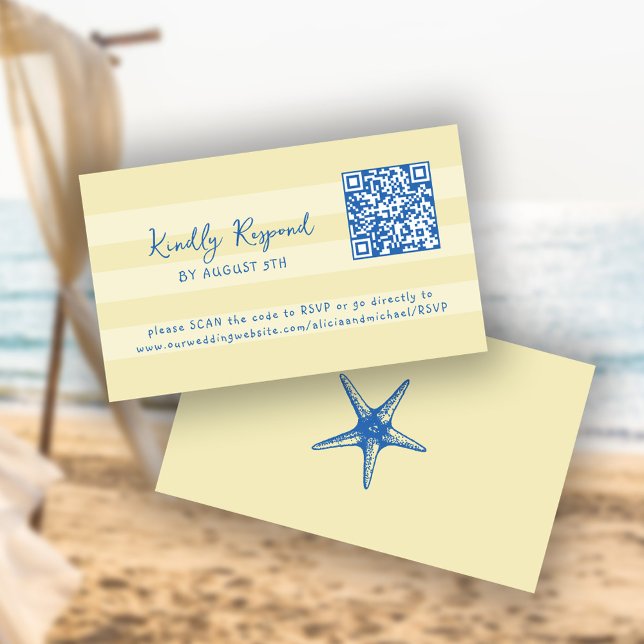 Retro-whimsische Sommer-Strand-QR-Code-Online-RSVP Begleitkarte (This is a MINI CARD. Bigger sizes available)