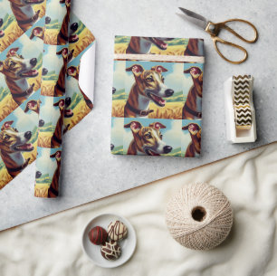 Retro Whippet Hunde-Gemälde Geschenkpapier