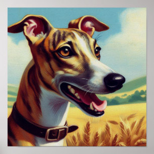 Retro Whippet Hunde-Gemälde Poster