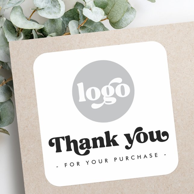 Retro White Add Logo Geschäft Vielen Dank Quadratischer Aufkleber (Retro white add logo business thank you square sticker)