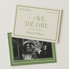 Retro White and Green Wedding Save the date Photo Einladung