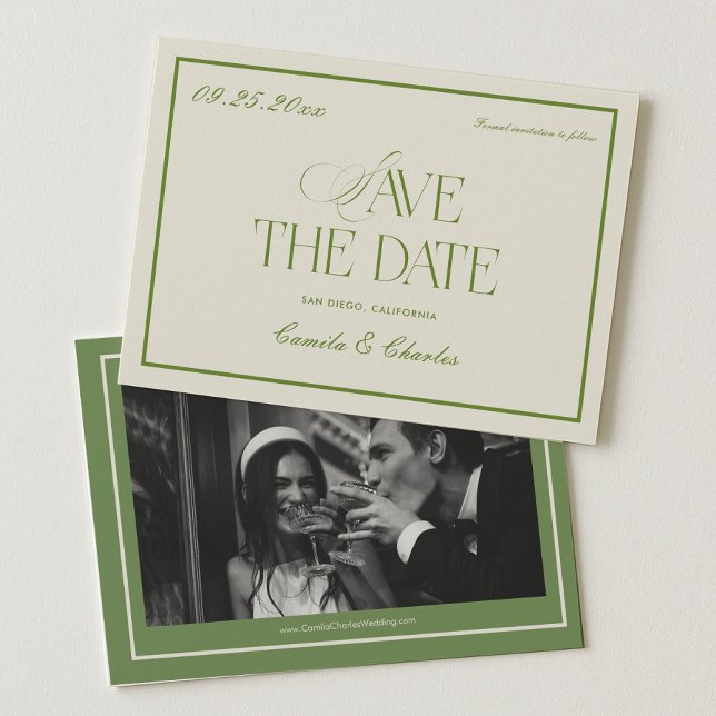 Retro White and Green Wedding Save the date Photo  Einladung (Von Creator hochgeladen)