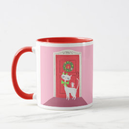 Retro White Cat and Mouse Pink Tasse