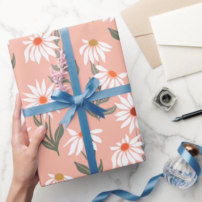 Retro White Daisy Geschenkpapier (Schenken)
