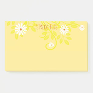 Retro White Daisy Greenery über gelben Custom Post-it Klebezettel