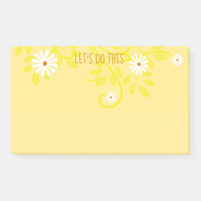 Retro White Daisy Greenery über gelben Custom Post-it Klebezettel (Vorderseite)