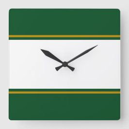 Retro White Forest Green Brown Racing Streifen Quadratische Wanduhr