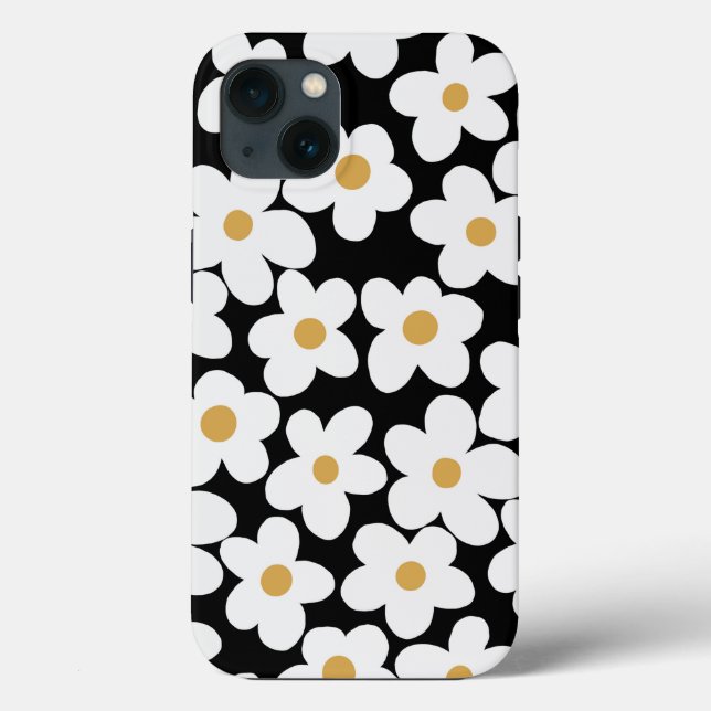 Retro White Gelb Big Daisy Blume Schwarzes Design Case-Mate iPhone Hülle (Rückseite)