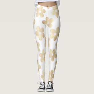 Retro White Gold Daisy Blume Leggings