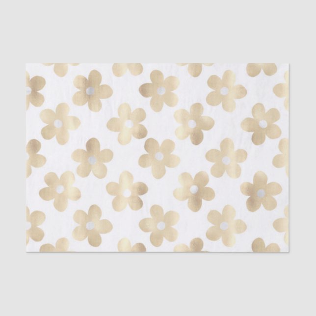 Retro White Gold Daisy Blume Seidenpapier (Vorderseite)