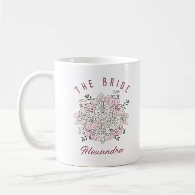 Retro White Pink Blume Individuelle Name Bridge Ta Kaffeetasse (Links)