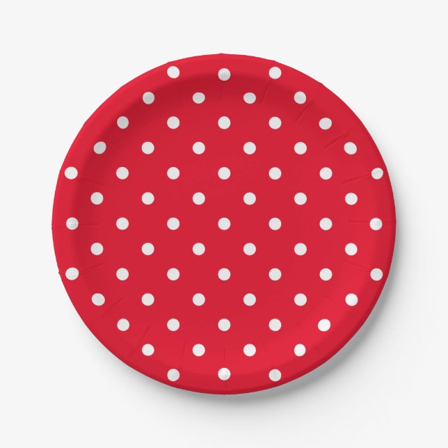 Retro White Polka Punkte auf rot Pappteller (Vorderseite)