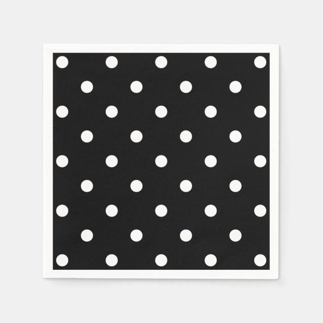Retro White Polka Punkte auf schwarz Serviette (Vorderseite)