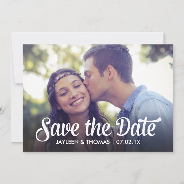 Retro White Script Save the Date Vollblutes Foto (Vorderseite)