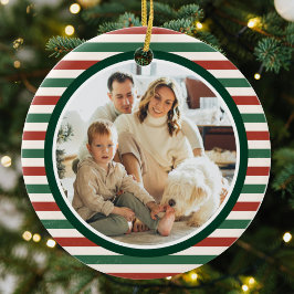 Retro White Stripes Family Foto Frohe Weihnachten Keramik Ornament