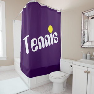 Retro White TENNIS Text Game Ball auf Deep Lila Duschvorhang