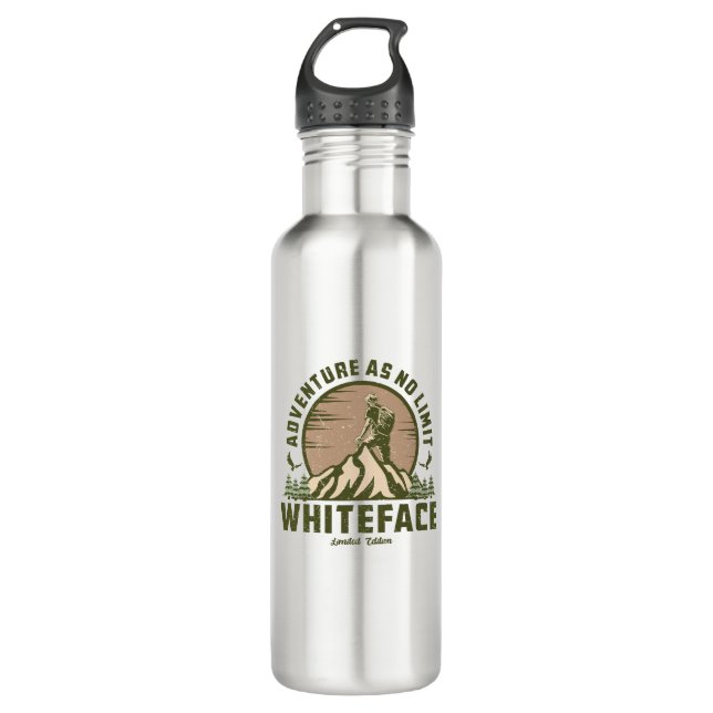 Retro Whiteface Mountain Wanderung Edelstahlflasche (Vorderseite)