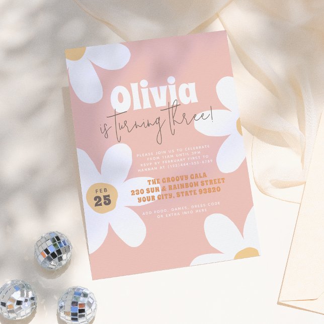 Retro Wild Daisy Boho Groovy Girl Birthday Party Einladung (Von Creator hochgeladen)