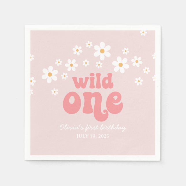 Retro wild One daiso boho floral ersten Geburtstag Serviette (Vorderseite)