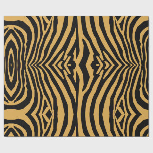 RETRO WILD TIERDRUCKPATTER GOLD BLACK STRIPED GESCHENKPAPIER