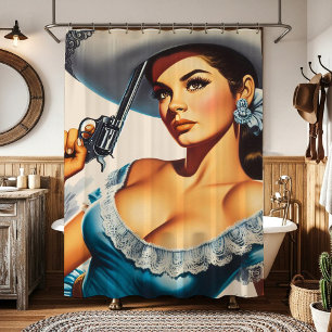 Retro-Wild-West-Pin-up Duschvorhang