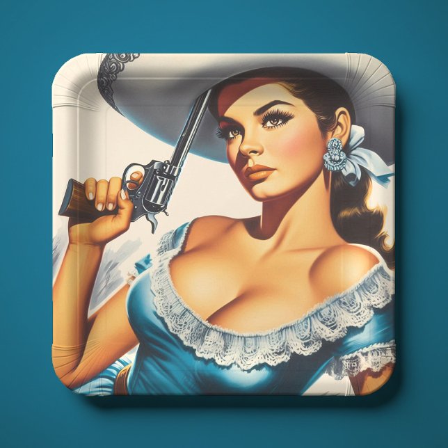 Retro-Wild-West-Pin-up Pappteller (Von Creator hochgeladen)