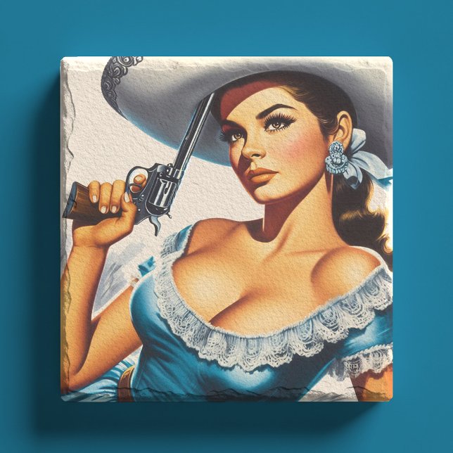 Retro Wild West Pin-up Steinuntersetzer (Von Creator hochgeladen)