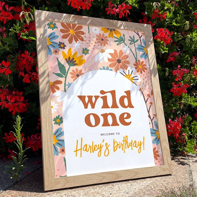 Retro Wildblume 1. Geburtstag Party Begrüßungszeic Poster (Von Creator hochgeladen)