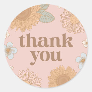 Retro Wildblume Babydusche Vielen Dank Runder Aufkleber