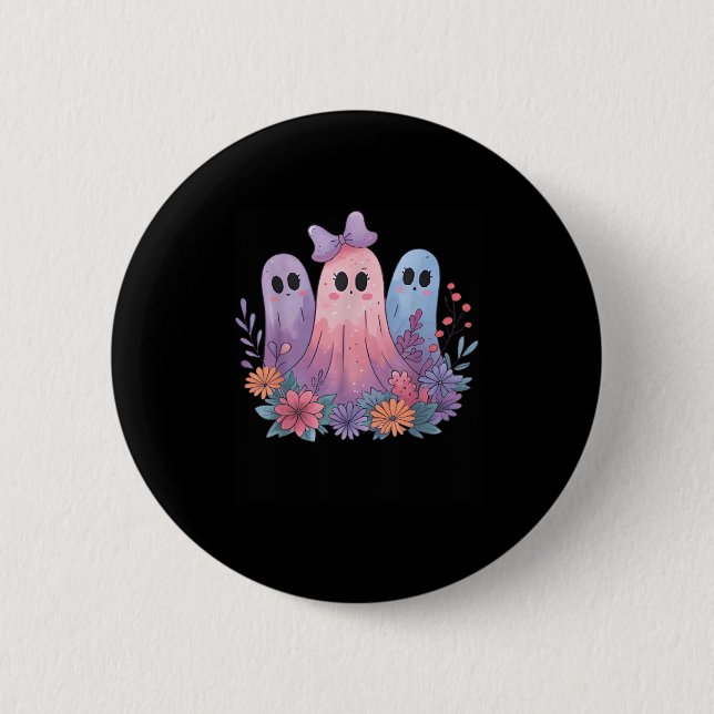 Retro Wildblume Boho Ghost Floral Halloween Niedli Button (Vorderseite)