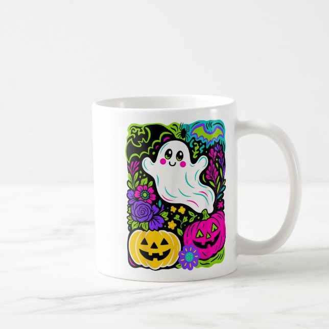 Retro Wildblume Boho Ghost Floral Halloween Niedli Kaffeetasse (Rechts)