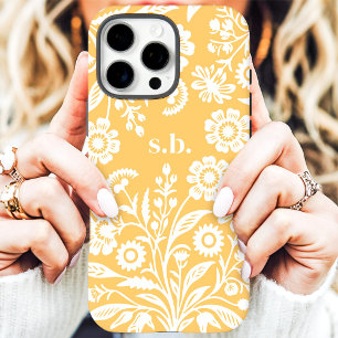 Retro-Wildblume Gelbe Floral Monogramm iPhone 16 Pro Max Hülle