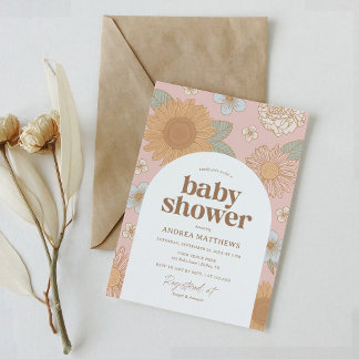 Retro Wildblume Girl Babydusche Einladung