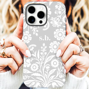 Retro-Wildblume Graue Blumenmonogramm iPhone 16 Pro Max Hülle