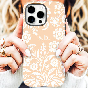 Retro Wildblume Pfirsich Blumen Monogramm iPhone 16 Pro Max Hülle