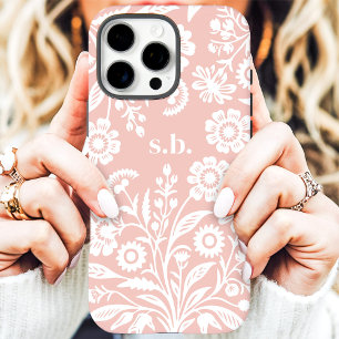 Retro Wildblume Weiche Koralle Florales Monogramm iPhone 16 Pro Max Hülle