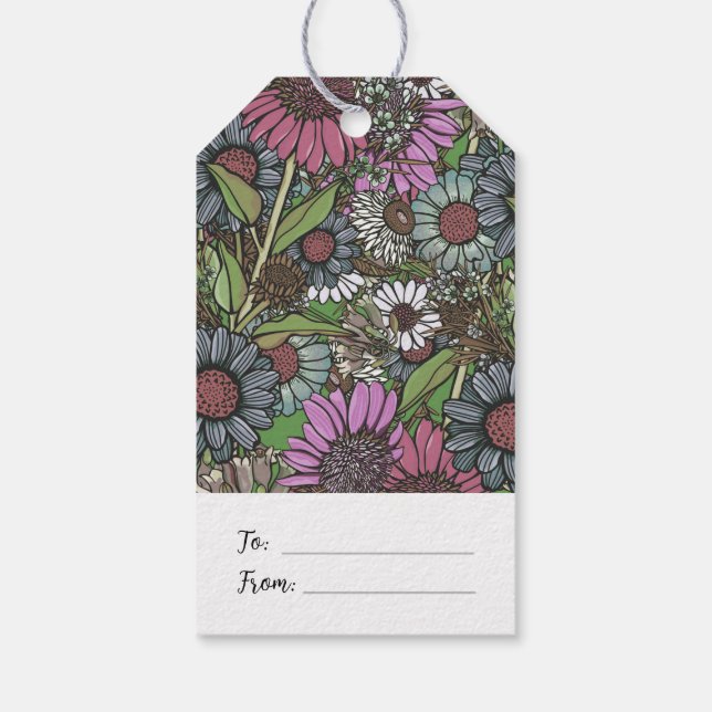 Retro Wildblume Wintergarten Geschenkanhänger (Rückseite)