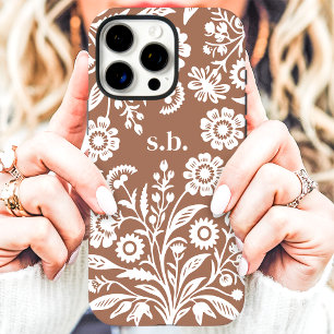 Retro-Wildblumen-Mocha-Mousse-Floral-Monogramm iPhone 16 Pro Max Hülle