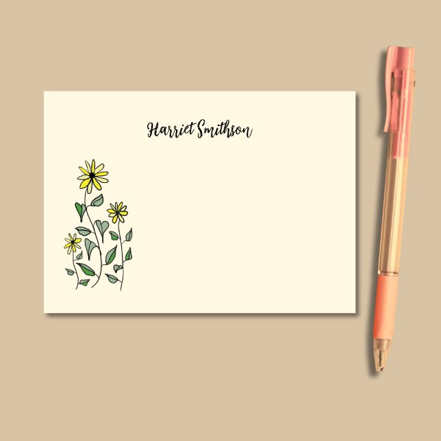 Retro-Wildblumen Personalisierte Boho-Botanik Post-it Klebezettel (This Post-It pad features cheerful yellow wildflowers against a buttercream background.)