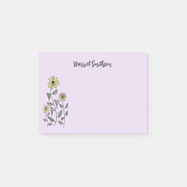 Retro Wildblumen Personalisierte Flieder Lavendel Post-it Klebezettel (Vorderseite)