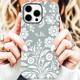 Retro-Wildblumen Salbei Grünes Blumenmonogramm iPhone 16 Pro Max Hülle