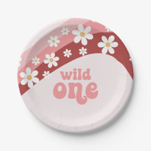 Retro wilde eine Gänseblume Boho floraler erster G Pappteller