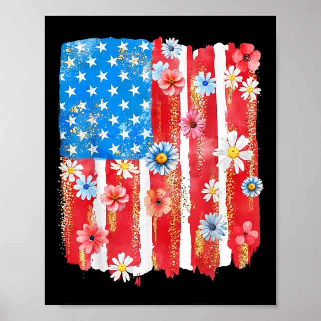 Retro Wildflower American Flag Women 4th Of July P Poster (Vorne)