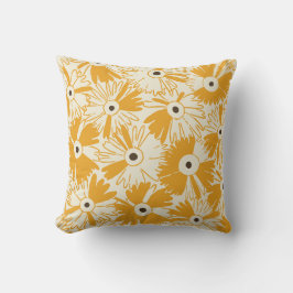 Retro Wildflower & Diamond Grid Reversible Golden Kissen