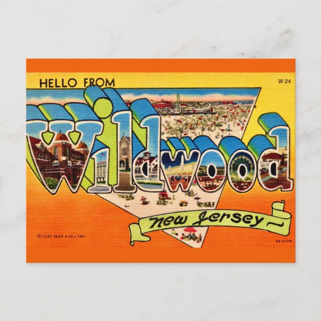 Retro Wildwood NJ Postcard Postkarte (Vorderseite)
