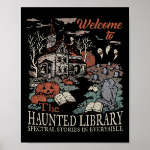 Retro Willkommen im Spuk Bibliothekbuch Liebhaber Poster