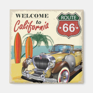 Retro-"Willkommen in Kalifornien"-Route-66-Plakat, Magnet