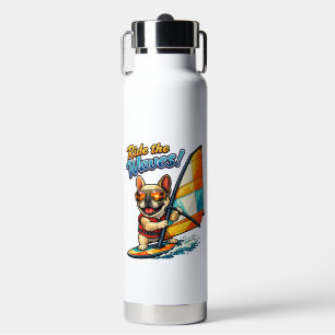 Retro-Windsurfen Frenchie Reitet auf den Wellen Trinkflasche
