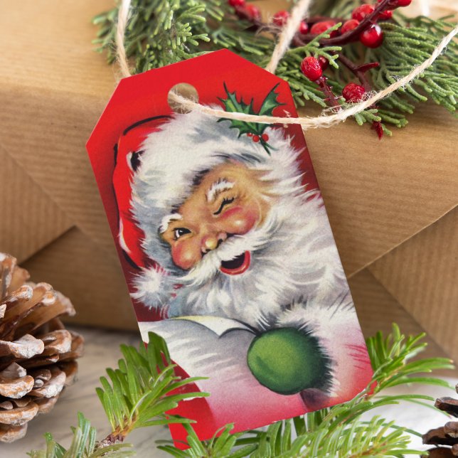 Retro Winking Santa Claus Weihnachten Geschenkanhänger (Retro Winking Santa Claus Christmas Gift Tags)